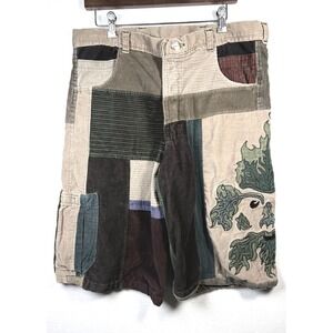 Grateful Dead Patchwork Corduroy Shorts Mens 35 Multicolor Excellent Boho Leaf